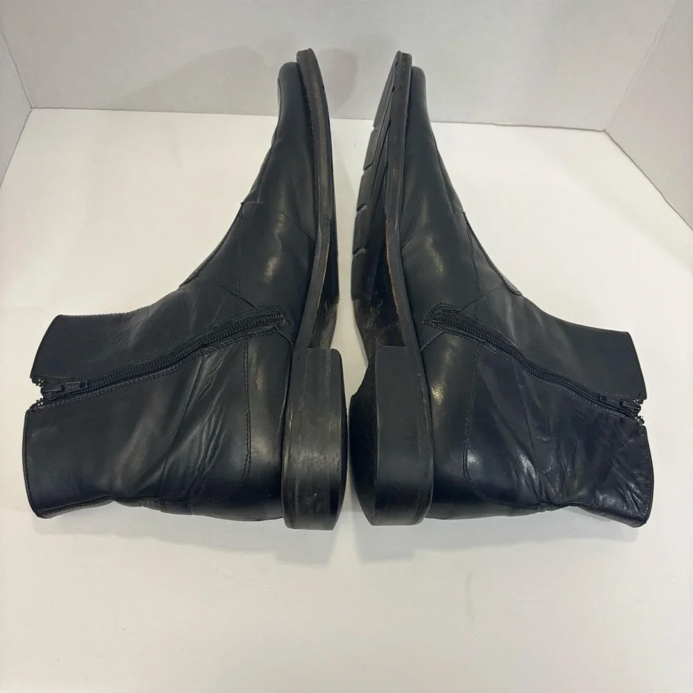 Vtg Kenneth Cole Collection Ankle Boots Mens 8.5 Black Leather Zip Italy Square